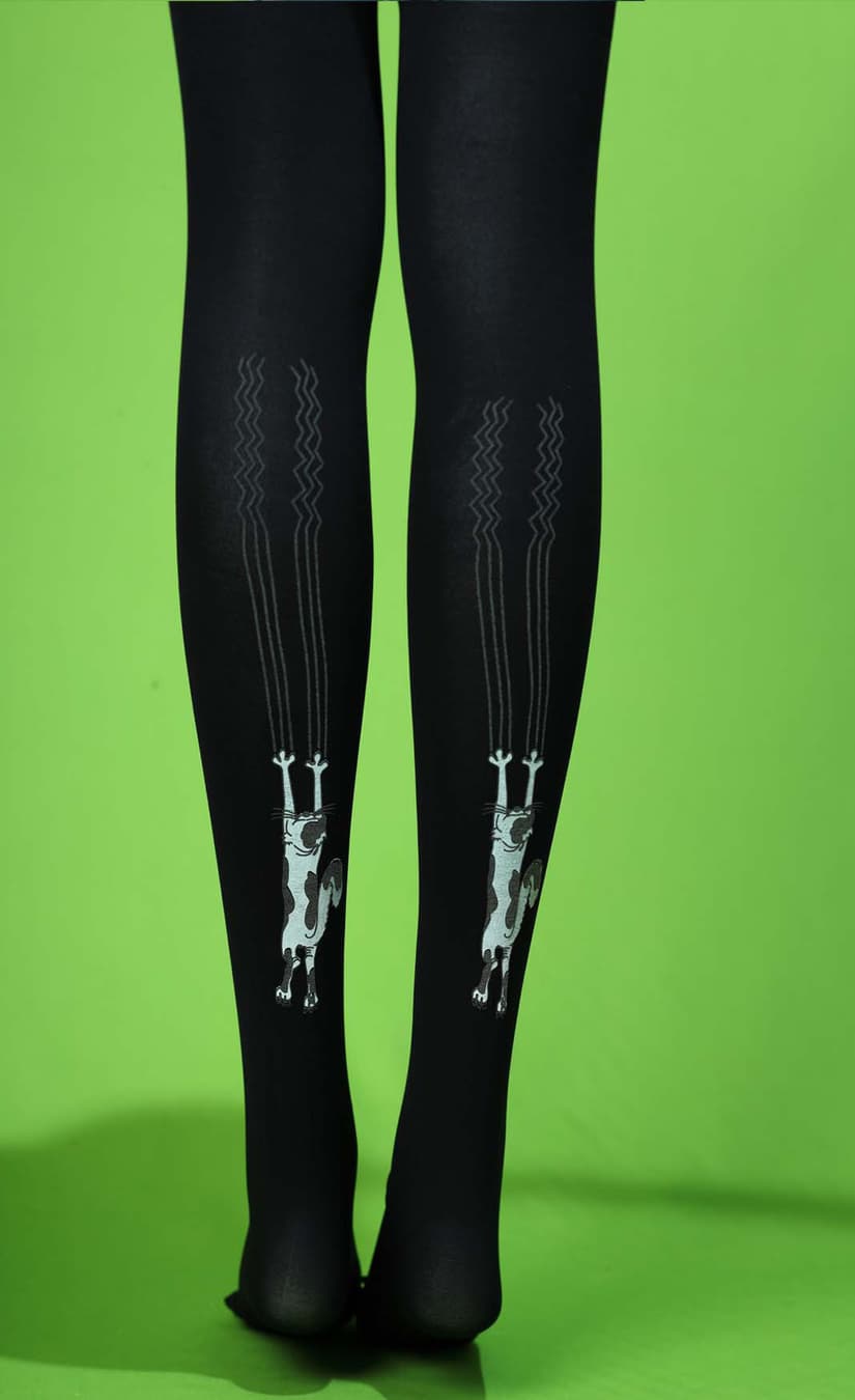 Flocked clibming cat tights