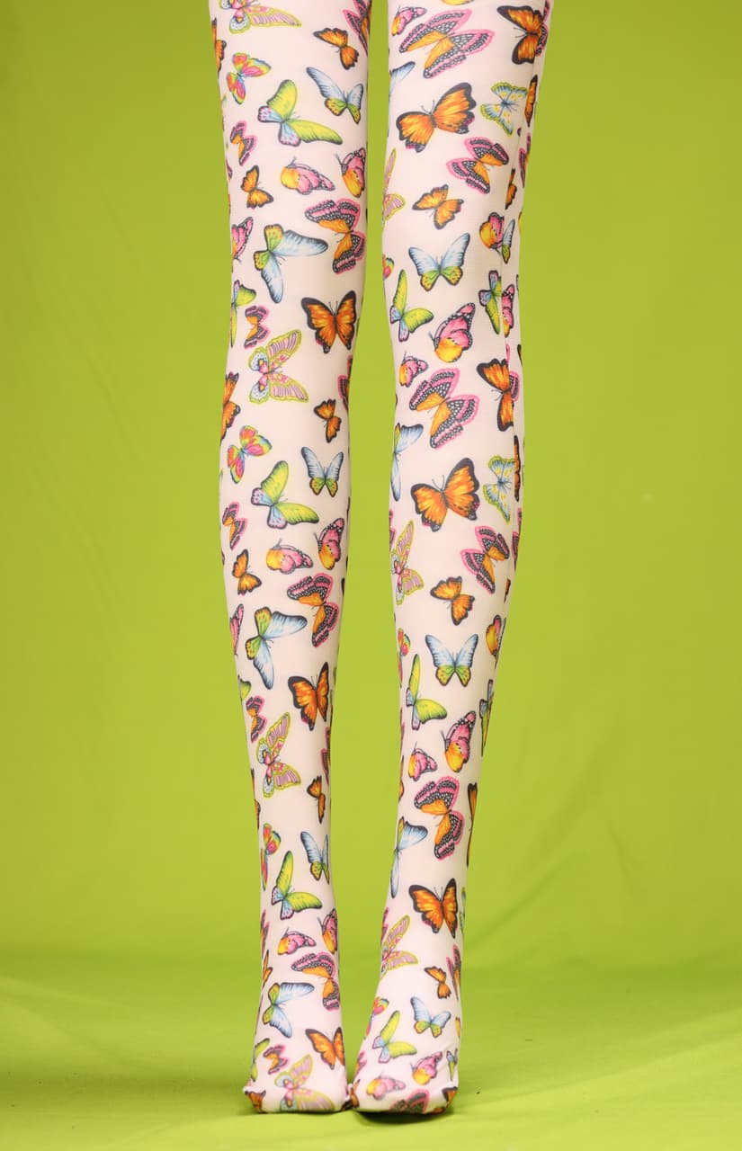 White butterfly tights